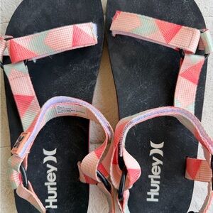 Hurley Women’s Pink and Mint Geometric Strap Sandals